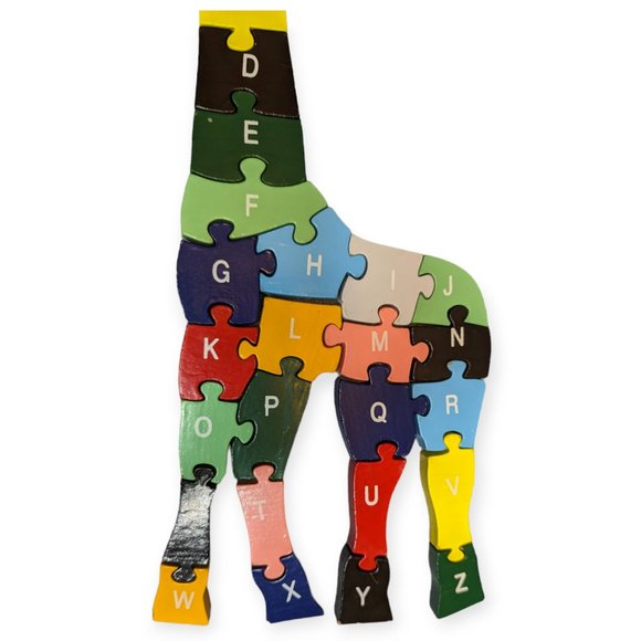 Wooden Rainbow Giraffe Alphabet & Numbers Puzzle - Picture 3 of 6
